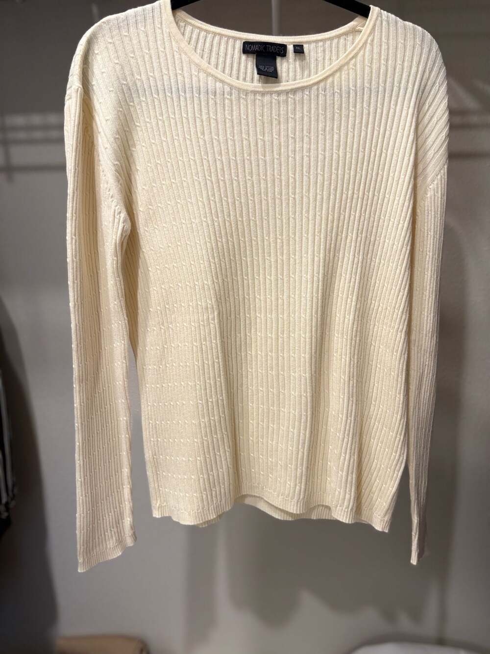 Nomadic Traders 100% Cotton Cream Ribbed Long Sleeve Sweater Size XL